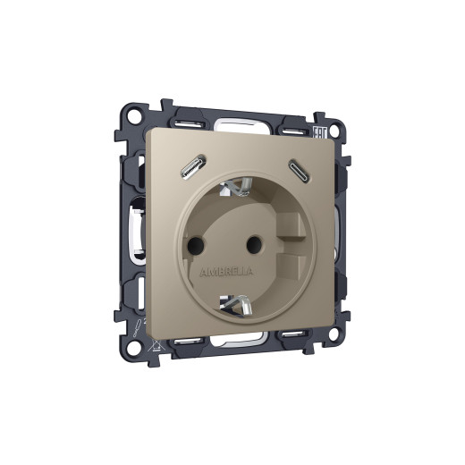 MA370510 Комплект механизма электрической розетки 2USB С+C 20W с/з на винтовых зажимах 16A-250V ALFA Серо-бежевый матовый QUANT (AP3705, VM165)
