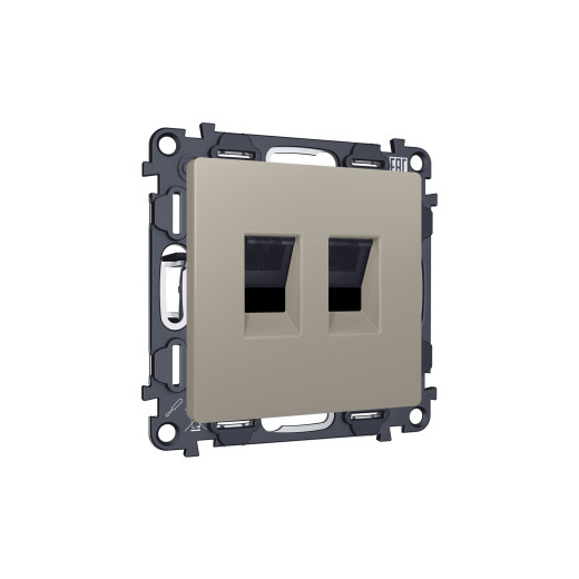 MA372110 Комплект механизма компьютерной двойной розетки RJ-45 с автоматической защитной шторкой ALFA Серо-бежевый матовый QUANT (AP3721, VM189)