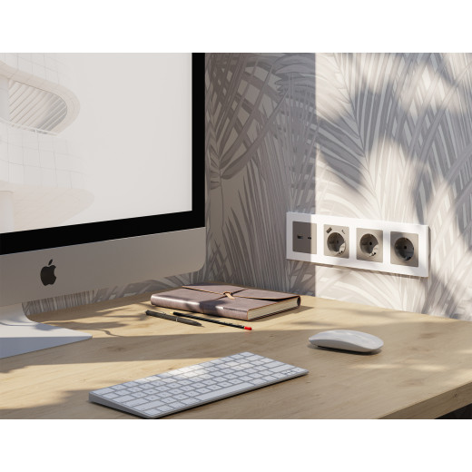 MA370010 Комплект механизма электрической розетки ALFA Серо-бежевый матовый 2USB A+C 20W (быстрая зарядка) с/з QUANT (AP3700, VM160)