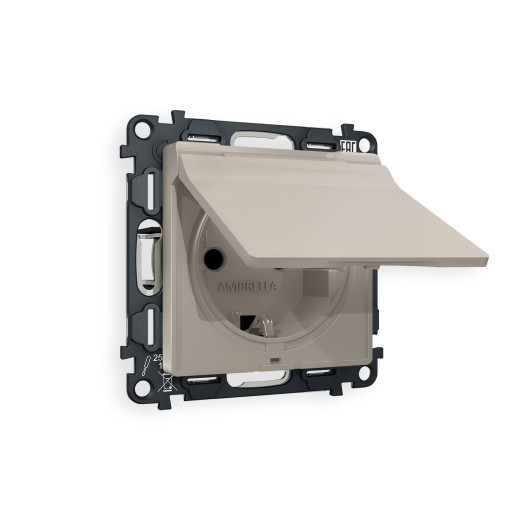 MA368010 Комплект механизма электрической розетки ALFA Серо-бежевый матовый с/з с шторками и крышкой IP44 QUANT (AP3680, VM141)