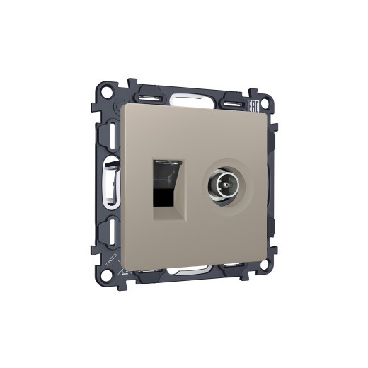 MA372510 Комплект механизма розетки компьютерной + TV оконечной RJ-45 с автоматической защитной шторкой ALFA Серо-бежевый матовый (AP3725, VM195)