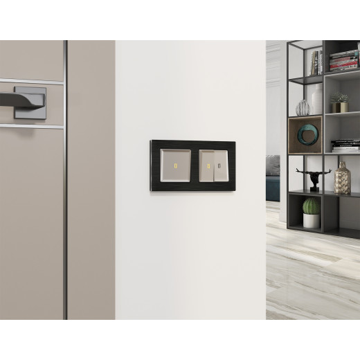 MA362030 Комплект механизма 1-кл проходного выключателя с подсветкой 3200K ALFA Серо-бежевый матовый QUANT (AP3620, VM105, G22Y)