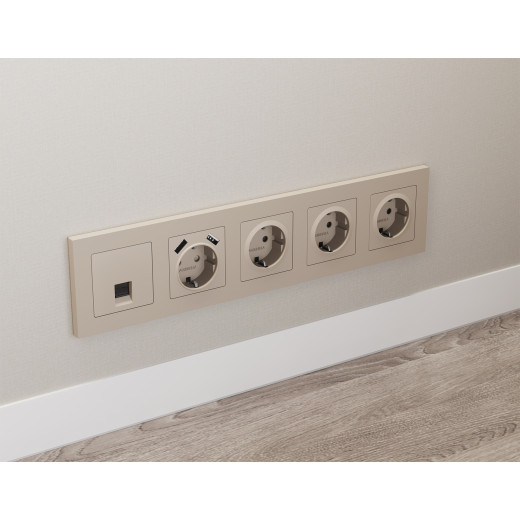 MA369010 Комплект механизма электрической розетки ALFA Серо-бежевый матовый 2USB A+A 18W (быстрая зарядка) с/з QUANT (AP3690, VM155)