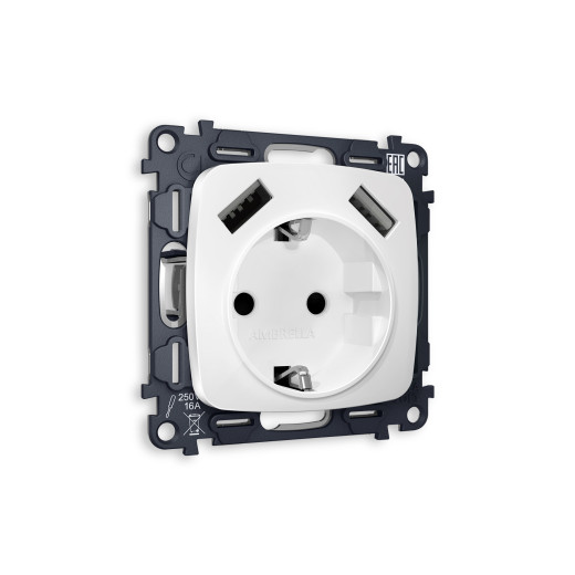 MO129010 Комплект механизма электрической розетки OMEGA Белый матовый 2USB A+A 18W (быстрая зарядка) с/з QUANT (OP1290, VM155)