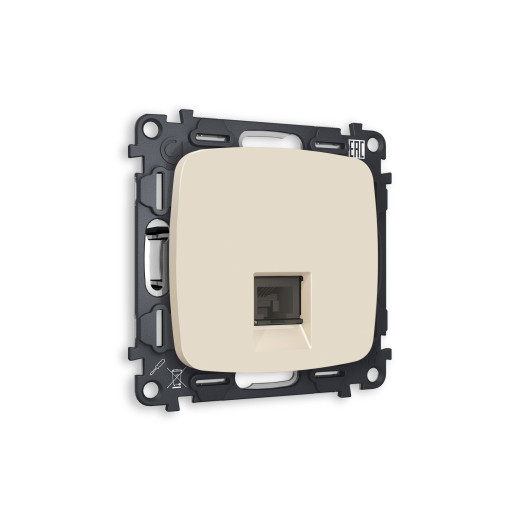 MO332030 Комплект механизма телефонной розетки OMEGA Бежевый матовый RJ-11(4P4C) с шторкой QUANT (OP3320, VM190)