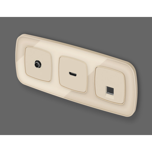 MO332005 Комплект механизма компьютерной розетки RJ-45 экранированной с автоматической защитной шторкой OMEGA Бежевый матовый QUANT (OP3320, VM185)
