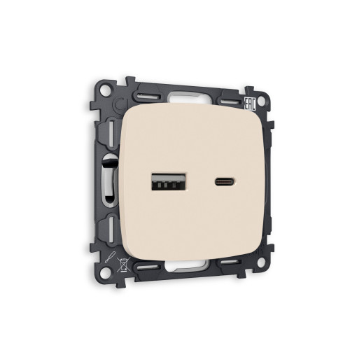 MO331010 Комплект механизма розетки OMEGA Бежевый матовый 2USB A+C 20W (быстрая зарядка) QUANT (OP3310, VM177)