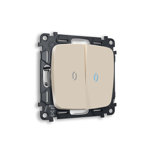 MO324020 Комплект механизма 2-кл выключателя с подсветкой 10000K OMEGA Бежевый матовый QUANT (OP3240, VM115, G17B)