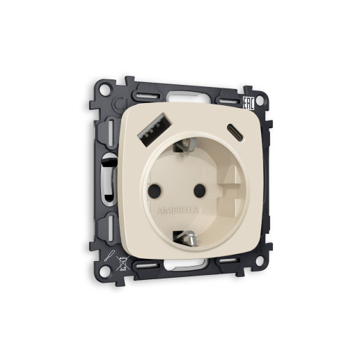 MO330010 Комплект механизма электрической розетки OMEGA Бежевый матовый 2USB A+C 20W (быстрая зарядка) с/з QUANT (OP3300, VM160)