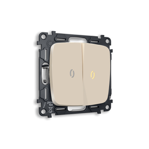 MO324010 Комплект механизма 2-кл выключателя с подсветкой 3200K OMEGA Бежевый матовый QUANT (OP3240, VM115, G11Y)