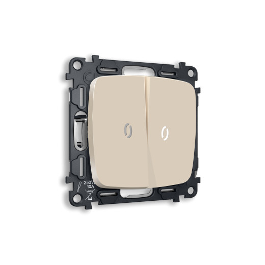 MO324035 Комплект механизма 2-кл проходного выключателя с подсветкой 5600K OMEGA Бежевый матовый QUANT (OP3240, VM120, G25W)