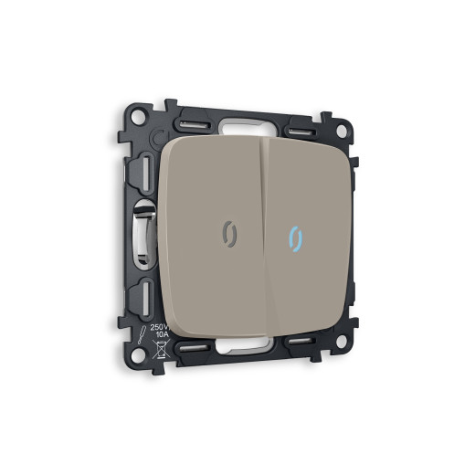 MO364040 Комплект механизма 2-кл проходного выключателя с подсветкой 10000K OMEGA Серо-бежевый матовый QUANT (OP3640, VM120, G29B)