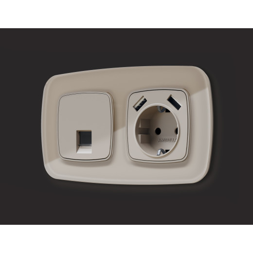 MO372005 Комплект мех-ма компьютерной розетки RJ-45 экранированной с автоматической защитной шторкой OMEGA Серо-бежевый матовый QUANT (OP3720, VM185)