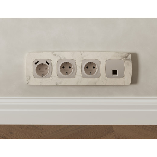 MO372005 Комплект мех-ма компьютерной розетки RJ-45 экранированной с автоматической защитной шторкой OMEGA Серо-бежевый матовый QUANT (OP3720, VM185)