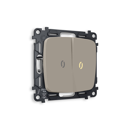 MO364030 Комплект механизма 2-кл проходного выключателя с подсветкой 3200K OMEGA Серо-бежевый матовый QUANT (OP3640, VM120, G22Y)