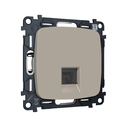 MO372005 Комплект мех-ма компьютерной розетки RJ-45 экранированной с автоматической защитной шторкой OMEGA Серо-бежевый матовый QUANT (OP3720, VM185)