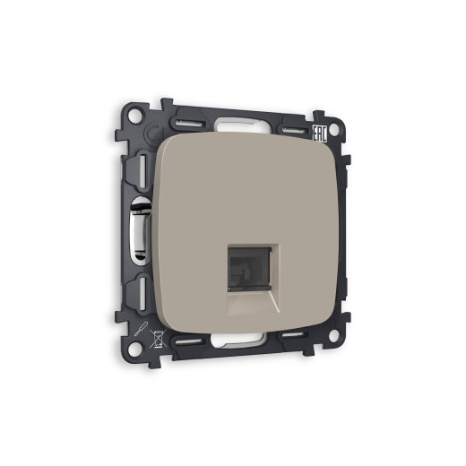 MO372010 Комплект механизма компьютерной розетки OMEGA Серо-бежевый матовый RJ-45(8P8C) CAT6 с шторкой QUANT (OP3720, VM188)