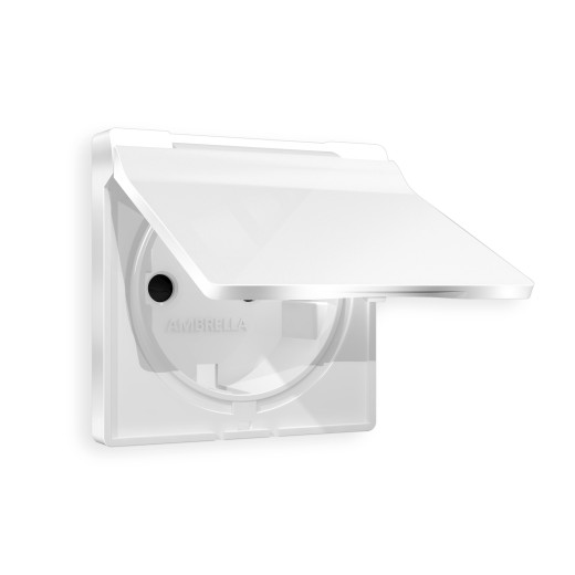 AP1080 Лицевая панель ALFA (Белый глянец) для электрической розетки с/з со шторками и крышкой IP44 QUANT