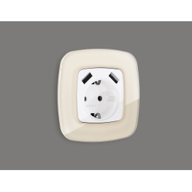 OP1090 Лицевая панель OMEGA (Белый глянец) для электрической розетки с/з со шторками 2USB A+A QUANT