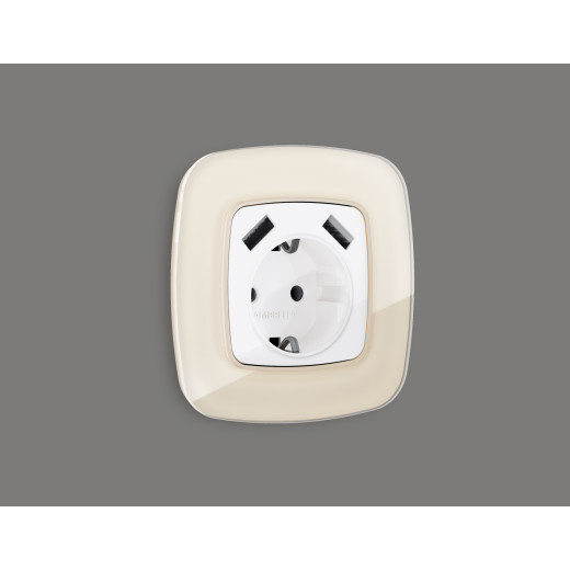 OP1090 Лицевая панель OMEGA (Белый глянец) для электрической розетки с/з со шторками 2USB A+A QUANT