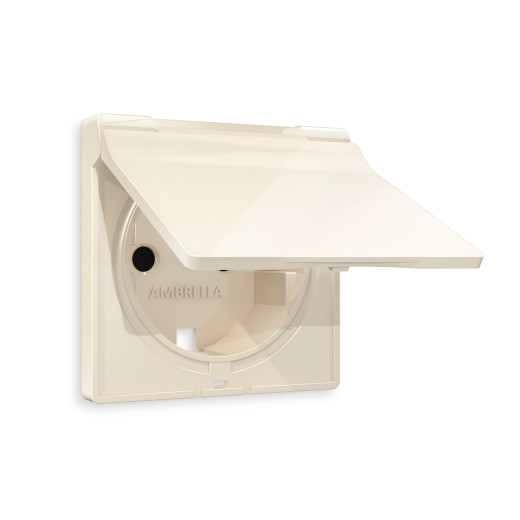 AP3080 Лицевая панель ALFA (Бежевый глянец) для электрической розетки с/з со шторками и крышкой IP44 QUANT