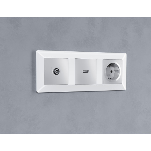 AP4140 Лицевая панель ALFA (Серебро глянец) для HDMI розетки QUANT