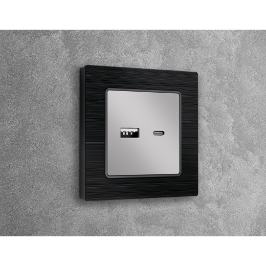 AP4110 Лицевая панель ALFA (Серебро глянец) для розетки 2USB тип A+C QUANT