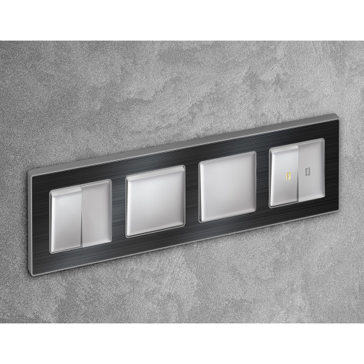 AP4030 Лицевая панель ALFA (Серебро глянец) для 2-кл выключателей QUANT