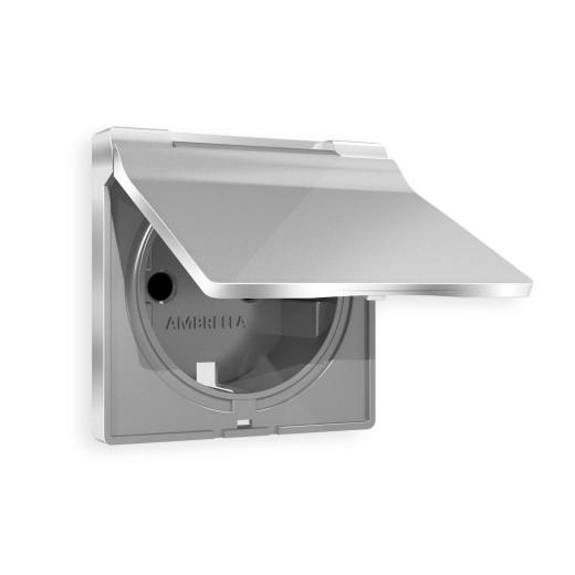 AP4080 Лицевая панель ALFA (Серебро глянец) для электрической розетки с/з со шторками и крышкой IP44 QUANT