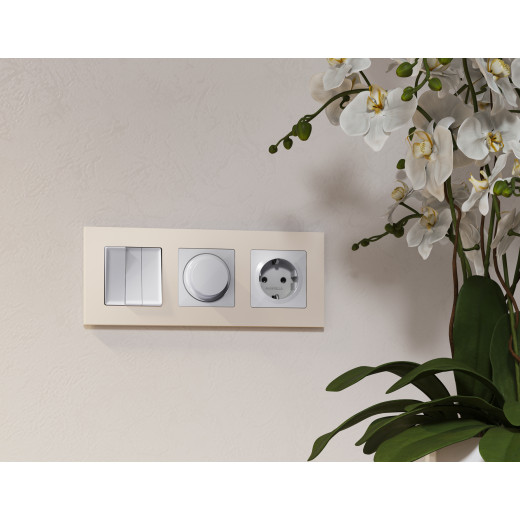 AP4070 Лицевая панель ALFA (Серебро глянец) для электрической розетки с/з со шторками QUANT