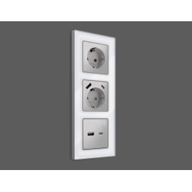 AP4100 Лицевая панель ALFA (Серебро глянец) для электрической розетки с/з со шторками 2USB A+C QUANT