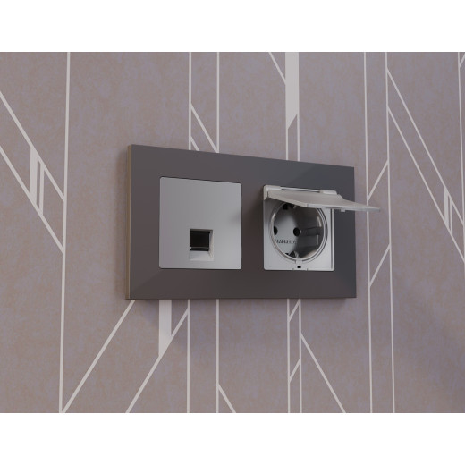 AP5080 Лицевая панель ALFA (Сталь матовый) для электрической розетки с/з со шторками и крышкой IP44 QUANT