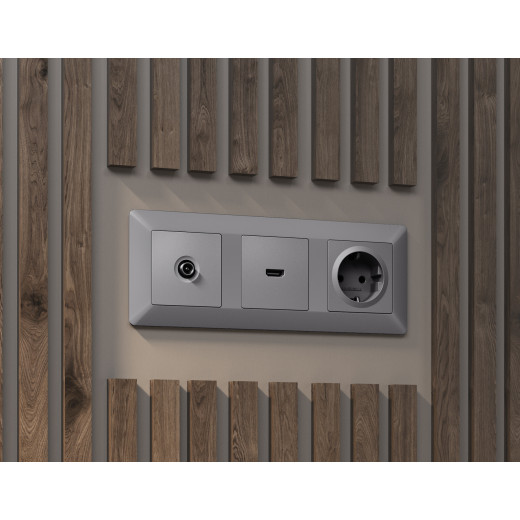 AP5060 Лицевая панель ALFA (Сталь матовый) для электрической розетки с/з QUANT