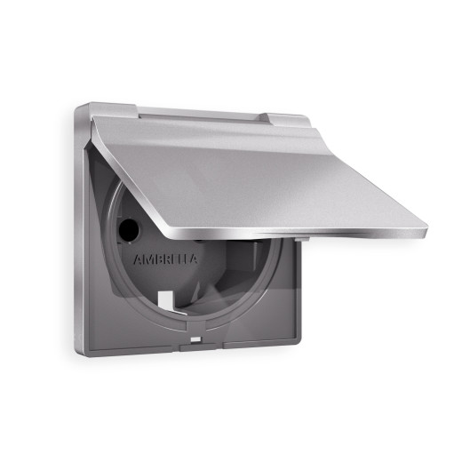 AP5080 Лицевая панель ALFA (Сталь матовый) для электрической розетки с/з со шторками и крышкой IP44 QUANT