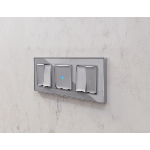 AP5040 Лицевая панель ALFA (Сталь матовый) для 2-кл выключателей с подсветкой QUANT