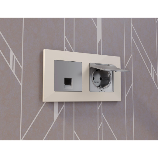 AP5120 Лицевая панель ALFA (Сталь матовый) для компьютерной/телефонной розетки RJ-45/RJ-11 QUANT