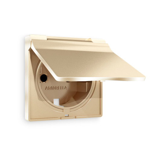 AP6080 Лицевая панель ALFA (Шампань) для электрической розетки с/з со шторками и крышкой IP44 QUANT