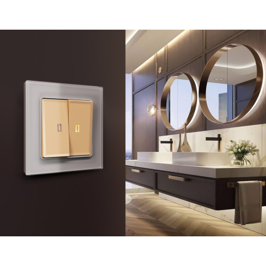 AP6040 Лицевая панель ALFA (Шампань) для 2-кл выключателей с подсветкой QUANT