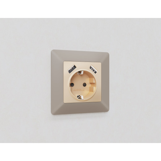 AP6090 Лицевая панель ALFA (Шампань) для электрической розетки с/з со шторками 2USB A+A QUANT
