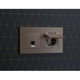 AP6380 Лицевая панель ALFA (Темная бронза матовый) для электрической розетки с/з со шторками и крышкой IP44 QUANT