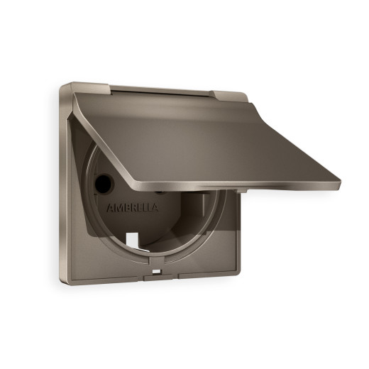 AP6380 Лицевая панель ALFA (Темная бронза матовый) для электрической розетки с/з со шторками и крышкой IP44 QUANT