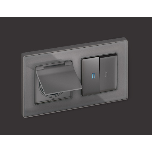 AP6580 Лицевая панель ALFA (Антрацит серый) для электрической розетки с/з со шторками и крышкой IP44 QUANT