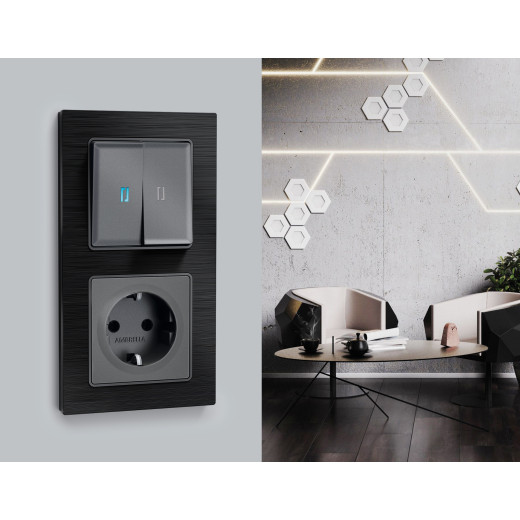 AP6540 Лицевая панель ALFA (Антрацит серый) для 2-кл выключателей с подсветкой QUANT