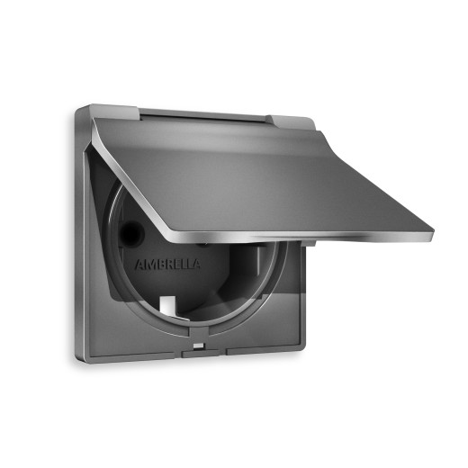 AP6580 Лицевая панель ALFA (Антрацит серый) для электрической розетки с/з со шторками и крышкой IP44 QUANT