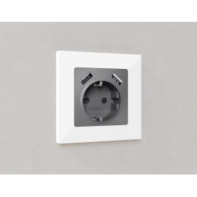 AP6590 Лицевая панель ALFA (Антрацит серый) для электрической розетки с/з со шторками 2USB A+A QUANT