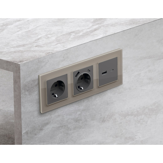 AP6610 Лицевая панель ALFA (Антрацит серый) для розетки 2USB тип A+C QUANT