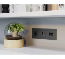 AP9121 Лицевая панель ALFA (Графит мягкое касание) для компьютерной/телефонной двойной розетки RJ-45/RJ-11 QUANT