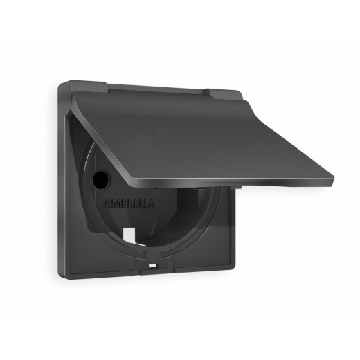 AP9080 Лицевая панель ALFA (Графит Мягкое касание) для электрической розетки с/з со шторками и крышкой IP44 QUANT