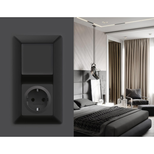 AP9060 Лицевая панель ALFA (Графит Мягкое касание) для электрической розетки с/з QUANT