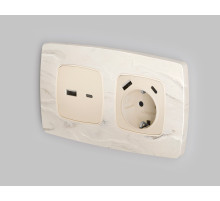 OP3100 Лицевая панель OMEGA (Бежевый глянец) для электрической розетки с/з со шторками 2USB A+C QUANT